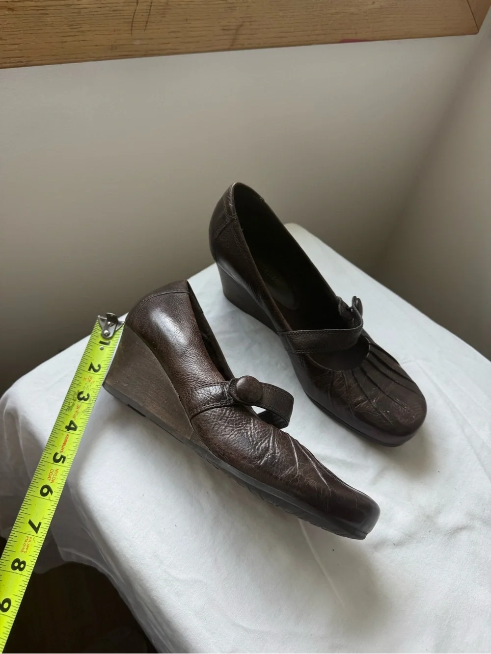 Y2K Naturalizer Brown Leather Mary Jane Wedge Heels Vintage Shoes Size 9.5